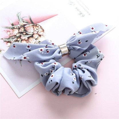 Cute Rabbit Ear Striped Metal Buckle Hair Scrunchies Elastic Hair Bands Ties Rope Bands Ponytail Bands Gorgeous Hair Accessories For Women