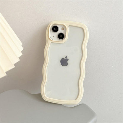 Cute Transparent Curly Wave Phone Case For iPhone 14Pro 13 12 11 Pro Max X XR XS Max Candy Color Shockproof Clear Hard  Cover Shockproof Popular Wavy Stylish Phone Case