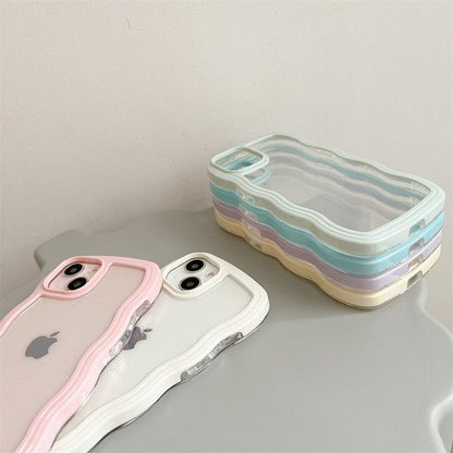 Cute Transparent Curly Wave Phone Case For iPhone 14Pro 13 12 11 Pro Max X XR XS Max Candy Color Shockproof Clear Hard  Cover Shockproof Popular Wavy Stylish Phone Case