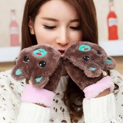 Cute Winter Warm Soft Half Finger Thick One Size Gloves For Women Fashionable Warm Comfortable Stylish Gloves For Girls