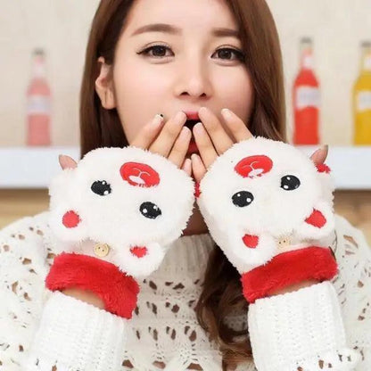 Cute Winter Warm Soft Half Finger Thick One Size Gloves For Women Fashionable Warm Comfortable Stylish Gloves For Girls