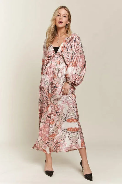 Printed V-Neck Batwing Sleeve Summer Dress For Women – Vibrant Print, Chic & Relaxed, Flattering, Effortlessly Stylish