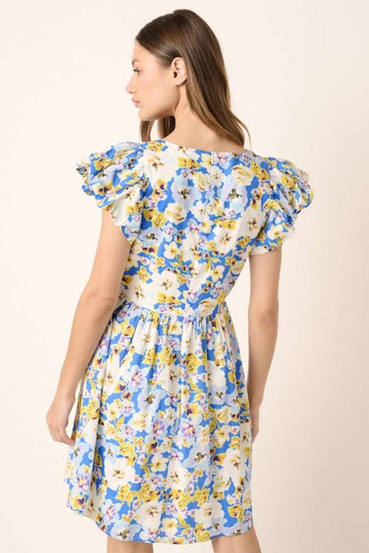 New Summer Floral V-Neck Cap Sleeve Mini Dress For Women – Charming Floral Print Mini Dress with V-Neckline and Cap Sleeves