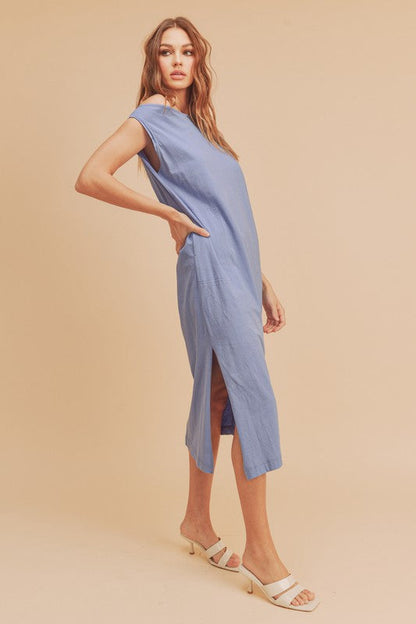 Side Slit Round Neck Sleeveless Midi Elegant Dress–Versatile, Chic, and Timeless Wardrobe Staple with Side Slits and Sleeveless Design for Effortless Style