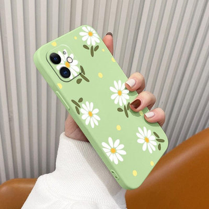 Daisy Silicone Case For iPhone 13 12 Pro Mini 11 Pro Max X XR XS New Ultra Thin Soft Phone Cover Case Daisy Pattern Glossy Soft Silicone Case Cute Girls Case Slim Lightweight Protective Bumper Cover