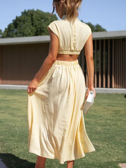 Modern Cutout Mock Neck Sleeveless Ruched Dress Elegant Dress For Women