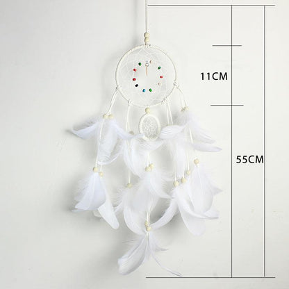 Decoration Home Dream Catchers Hanging Wall Decor Art Pendant Handmade Traditional White Cloud Dream Catcher With Led String Lights Wall Hanging Kids Room Decor Nursery Wall Art Ornament Decor Craft Gift Cute Wind Chimes National Feather Kids Girls