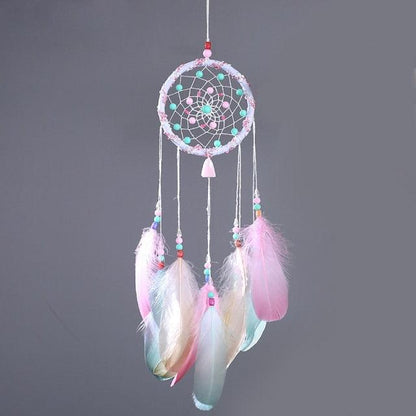 Decoration Home Dream Catchers Hanging Wall Decor Art Pendant Handmade Traditional White Cloud Dream Catcher With Led String Lights Wall Hanging Kids Room Decor Nursery Wall Art Ornament Decor Craft Gift Cute Wind Chimes National Feather Kids Girls