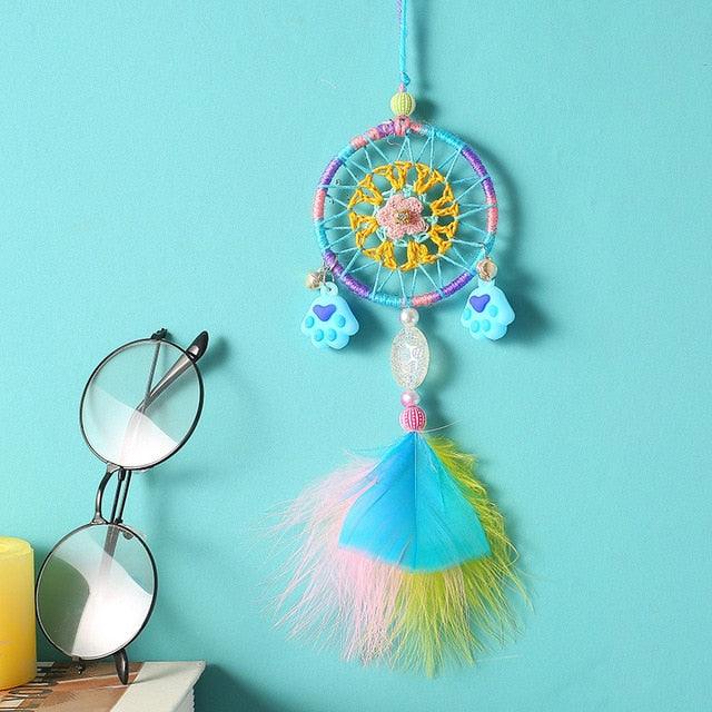Decoration Home Dream Catchers Hanging Wall Decor Art Pendant Handmade Traditional White Cloud Dream Catcher With Led String Lights Wall Hanging Kids Room Decor Nursery Wall Art Ornament Decor Craft Gift Cute Wind Chimes National Feather Kids Girls