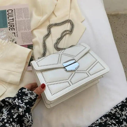 Delighted Black PU Leather Crossbody Chain Bags For Women And Girls Simple Fashionable Shoulder Small Handbags