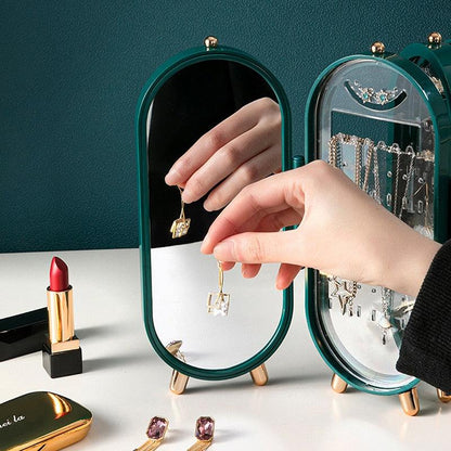 Desktop Jewelry Storage Box Multilayer Dustproof Earrings Rings Necklaces Display Holder Case for Women Jewelry Organizer Box Collapsible Earring Holder Jewelry Organizer Box with Mirror Earring Necklace Jewelry Box Organizer
