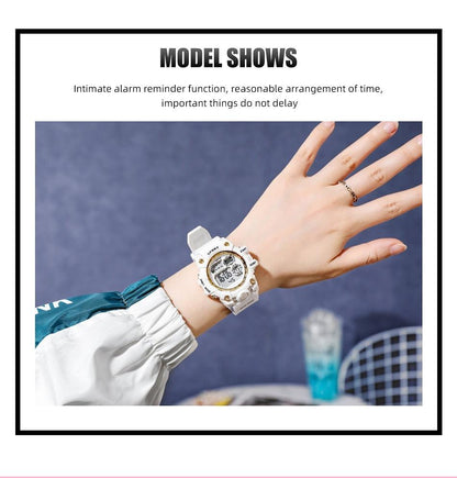 Digital Watches For Women School Girl Student  Transparent Color Water Resistent Silicone Strap Stopwatch Alarm Countdown Dual Time Ultra Super Wide-Angle Display Digital Wrist Watches For Men Women