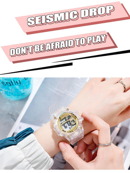 Digital Watches For Women School Girl Student  Transparent Color Water Resistent Silicone Strap Stopwatch Alarm Countdown Dual Time Ultra Super Wide-Angle Display Digital Wrist Watches For Men Women