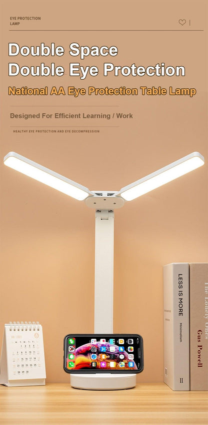Double Lamp Cap Led Foldable Reading Lamp For Children's Mobile Phone Bracket Desk Study Light Free Shipping Bedroom Table Lamps Decorative Table Lamp Cute Study Lamps for Bedroom Décor