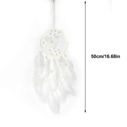 Dream Catcher Wall Decor with White Feathers Indian Style Dream-catcher Moon Handmade Wind Chimes Wall Ornament Girls Room Decoration Feather Dream Catcher For Kids Women Wedding Bohemian Wall Decor