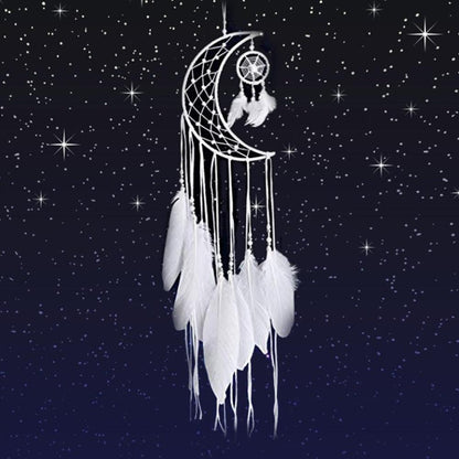 Dream Catcher Wall Decor with White Feathers Indian Style Dream-catcher Moon Handmade Wind Chimes Wall Ornament Girls Room Decoration Feather Dream Catcher For Kids Women Wedding Bohemian Wall Decor