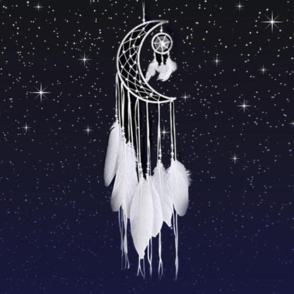 Dream Catcher Wall Decor with White Feathers Indian Style Dream-catcher Moon Handmade Wind Chimes Wall Ornament Girls Room Decoration Feather Dream Catcher For Kids Women Wedding Bohemian Wall Decor