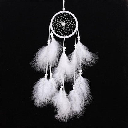 Dream Catcher Wall Decor with White Feathers Indian Style Dream-catcher Moon Handmade Wind Chimes Wall Ornament Girls Room Decoration Feather Dream Catcher For Kids Women Wedding Bohemian Wall Decor