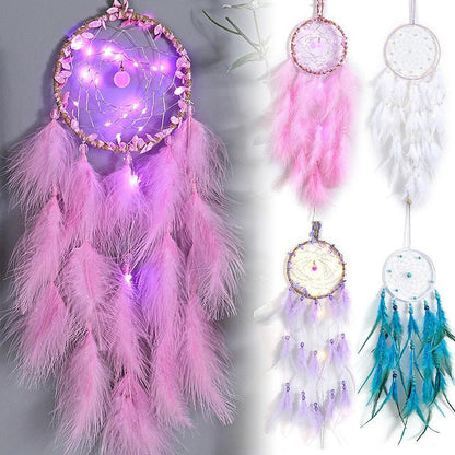Dream Catcher Wall Decor with White Feathers Indian Style Dream-catcher Moon Handmade Wind Chimes Wall Ornament Girls Room Decoration Feather Dream Catcher For Kids Women Wedding Bohemian Wall Decor
