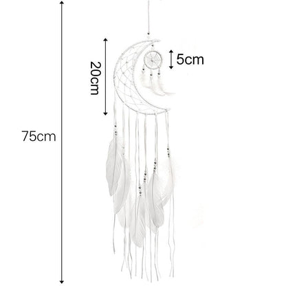 Dream Catcher Wall Decor with White Feathers Indian Style Dream-catcher Moon Handmade Wind Chimes Wall Ornament Girls Room Decoration Feather Dream Catcher For Kids Women Wedding Bohemian Wall Decor