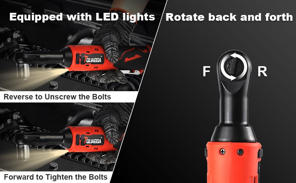 3/8" Cordless Electric Ratchet Wrench Set, 12V Power Ratchet Tool Kit With 2 Packs 2000mAh Battery And Charger, 45 FT-LBS Battery Powered Wrench with Infinitely Variable Speeds