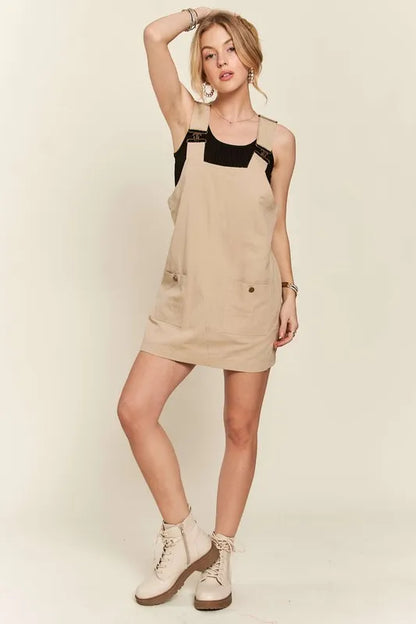Adjustable Wide Strap Square Neck Overall Dress For Women – Modern Chic, Customizable Fit, Casual & Versatile