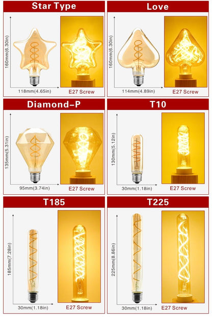 E14 E27 Retro LED Spiral Filament Light Bulb 4W 220V C35 G45 A60 T45 ST64 T185 T225 G80 G95 G125 Vintage Edison Lamp Vintage Filament Light Bulbs Globe Round