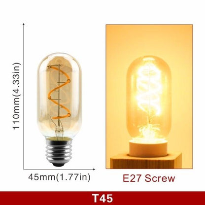E14 E27 Retro LED Spiral Filament Light Bulb 4W 220V C35 G45 A60 T45 ST64 T185 T225 G80 G95 G125 Vintage Edison Lamp Vintage Filament Light Bulbs Globe Round