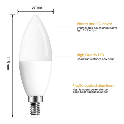 E14 LED Bulb Candle Color Indoor Neon Sign Light Bulb RGB Tape With Controller Lighting 220V E12 Dimmable Smart Lamp For Home Smart WiFi Candelabra Light Bulb, C37 Shape RGB+C+W LED Candle Light Bulb, 5W 400LM (2700k-6500k) Candelabra Bulb