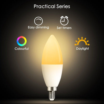 E14 LED Bulb Candle Color Indoor Neon Sign Light Bulb RGB Tape With Controller Lighting 220V E12 Dimmable Smart Lamp For Home Smart WiFi Candelabra Light Bulb, C37 Shape RGB+C+W LED Candle Light Bulb, 5W 400LM (2700k-6500k) Candelabra Bulb