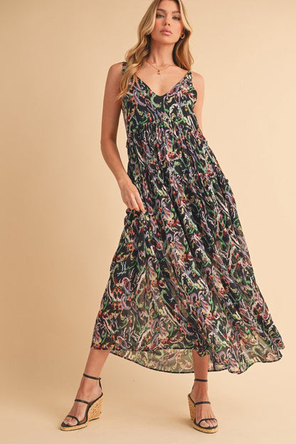 Printed V-Neck Frill Tiered Cami Comfortable Dress For Women – Playful, Feminine & Fun for Summer Days