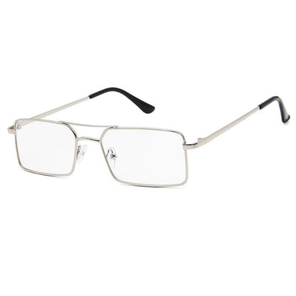 Luxury Famous Retro Modern Square Unisex Men and  Women‘s Sunglasses  With Alloy Metal Small Frame With Clear Double Bridge Men's Sunglasses