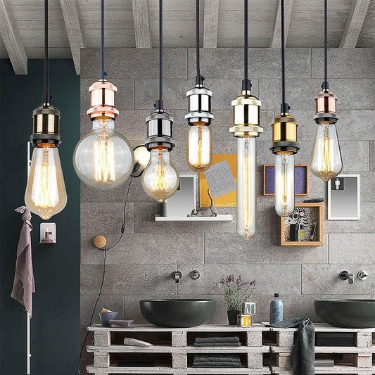 E26/E27 Screw Light Bulb Socket Edison Retro Pendant Lamp Holder Vintage Pendant Light Fitting, Retro Industrial Style E27 Lamp Holder 1 Meter 3-Wire Cord Adjustable Hanging Light Kit DIY Ceramics Bulb Holder