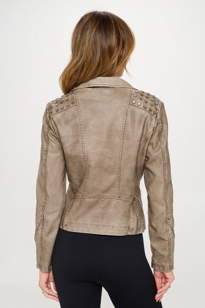 Coalition LA Studded Classic Moto Faux Leather Jacket for Women Edgy and Stylish Outerwear