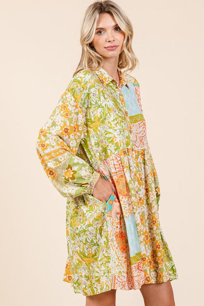 New Summer Floral Button Detail Long Sleeve Shirt Dress For Women – Elegant, Trendy, Fluttering, Feminine & Timeless Chic