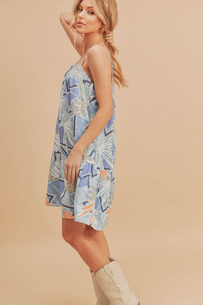 New Summer Printed Ruffled Hem Square Neck Mini Cami Dress For Women – Stylish and Chic Square Neck Mini Dress with Feminine Ruffled Hem