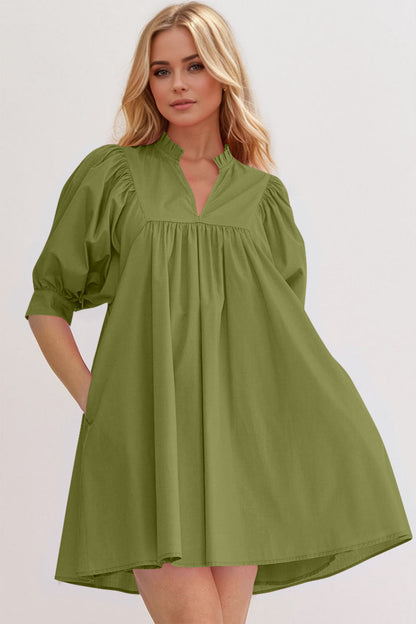 Pink Puff Sleeve Mini Dress Casual and Feminine Dress for Women Simple Classic Summer Dress