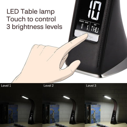Eco-friendly LED Desk Lamp Multifunction Dimmable Reading Lamp With Calendar Temperature Alarm Clock for Office Bedroom Dorm Decorative Table Lamp Cute Study Lamps for Bedroom Décor