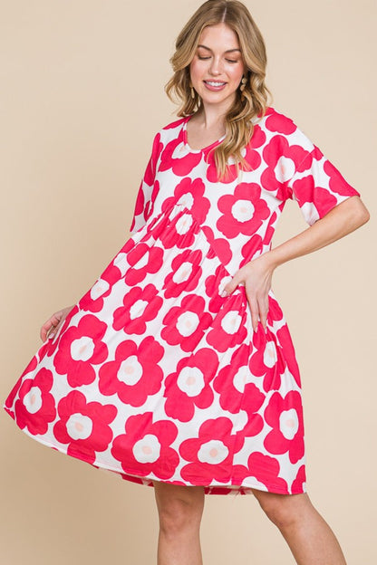 Summer Trendy Women Flower Print Ruched Dress - Trendy and Comfortable Dress for Effortless Style