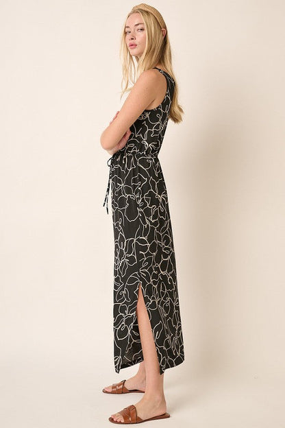 New Side Slit Flower Print V-Neck Sleeveless Dress For Women – Elegant and Feminine Sleeveless Dress with Flattering V-Neck and Side Slits