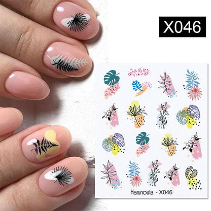 Egg Shell French Lines Water Decals Sticker Geometric Flowers Leaves Bubble Design Slider For Manicuring Nail Art Manicure Lips Nail Art Decorations Slider Nail Art Stickers Decals Nail Art Supplies Valentines Day 3D Self-Adhesive Nail Decorations