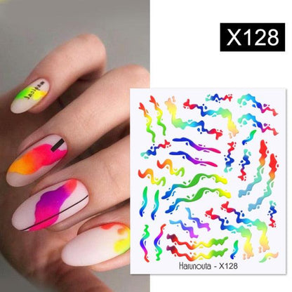 Egg Shell French Lines Water Decals Sticker Geometric Flowers Leaves Bubble Design Slider For Manicuring Nail Art Manicure Lips Nail Art Decorations Slider Nail Art Stickers Decals Nail Art Supplies Valentines Day 3D Self-Adhesive Nail Decorations
