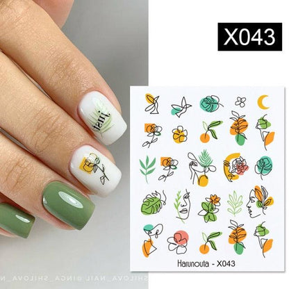 Egg Shell French Lines Water Decals Sticker Geometric Flowers Leaves Bubble Design Slider For Manicuring Nail Art Manicure Lips Nail Art Decorations Slider Nail Art Stickers Decals Nail Art Supplies Valentines Day 3D Self-Adhesive Nail Decorations