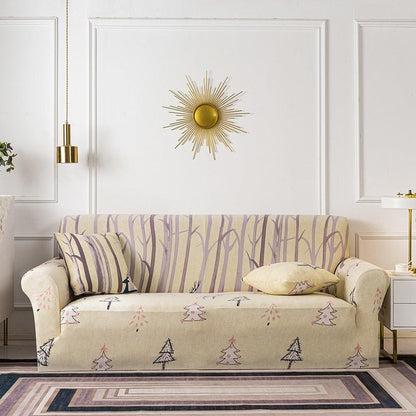 Elastic Plain Floral Printing  Sofa Cover Stretch for Living Room Couch Cover Chair Protector 1/2/3/4 Seater Printed Couch Cover for 3 Cushion Couch  Floral Pattern Sofa Cover with Separate Cushion Cover Pieces Stretch Sofa Slipcover