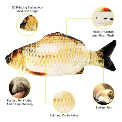 Electric Cat Toy 3D Fish USB Charging Simulation Fish Cat Toys for Cats Pet Toy cat supplies Pet Catnip Toy Moving Cat Kicker Fish Realistic Plush Electric Wagging Fish Motion Kitten Toy Funny Interactive Fish Cat Toys for Cat Exercise