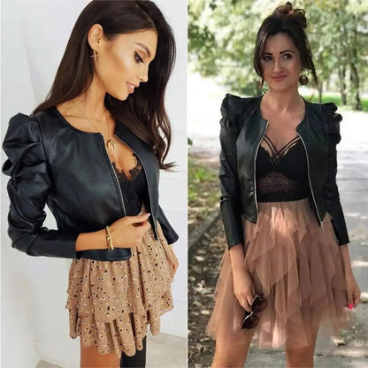 Elegance Autumn And Winter New Solid Color Jacket For Women's PU Leather Warmth Fashion Long-Sleeved Jacket For Women