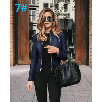 Elegance Autumn And Winter New Solid Color Jacket For Women's PU Leather Warmth Fashion Long-Sleeved Jacket For Women