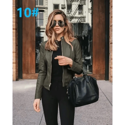 Elegance Autumn And Winter New Solid Color Jacket For Women's PU Leather Warmth Fashion Long-Sleeved Jacket For Women
