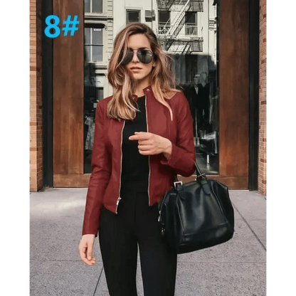 Elegance Autumn And Winter New Solid Color Jacket For Women's PU Leather Warmth Fashion Long-Sleeved Jacket For Women