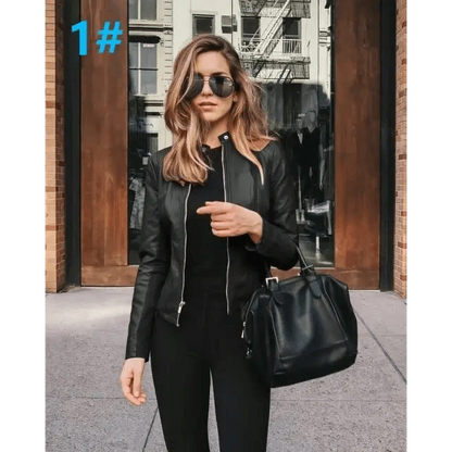 Elegance Autumn And Winter New Solid Color Jacket For Women's PU Leather Warmth Fashion Long-Sleeved Jacket For Women